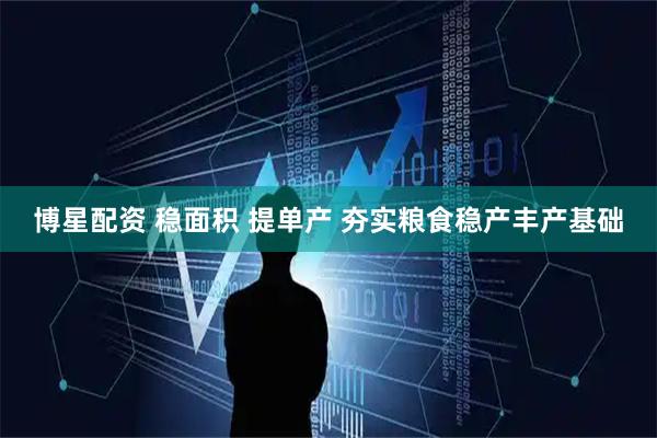 博星配资 稳面积 提单产 夯实粮食稳产丰产基础